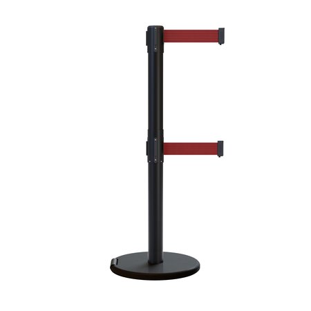 MONTOUR LINE Retractable Belt Dbl Roller Stanchion, 2.5ft Black Post  11ft. Maroons ME630D-BK-MN-110